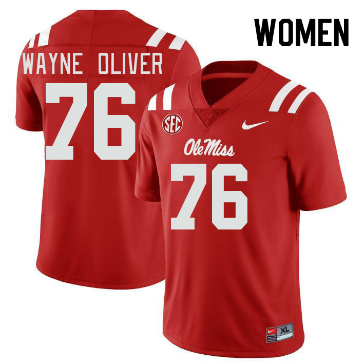 Women #76 John Wayne Oliver Ole Miss Rebels College Football Jerseys Stitched-Red